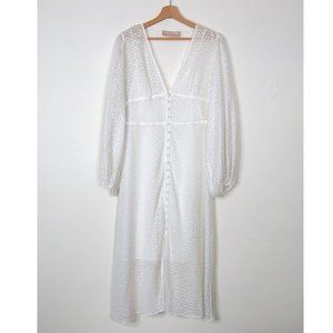 Keepsake Trouble Sheer White Lace Long Sleeve Midi Dress Size Medium